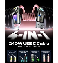 Lisen 2-Pack 240W 4-in-1 Charging Cable, Usb-c and Lightning Multi Charger Cable for All Devices, Fast Charging Cord for Travel
