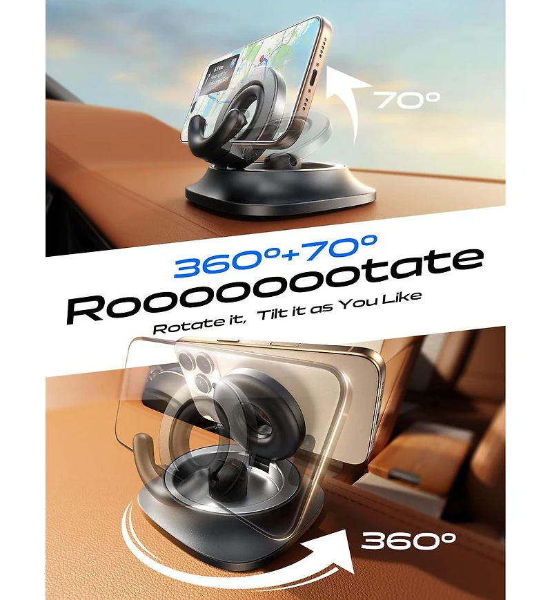 Lisen Dashboard Car Phone Mount with 360degree(s) Rotation and Adjustable Angle, Non-Slip Silicone Base, Universal Holder for iPhone and Android