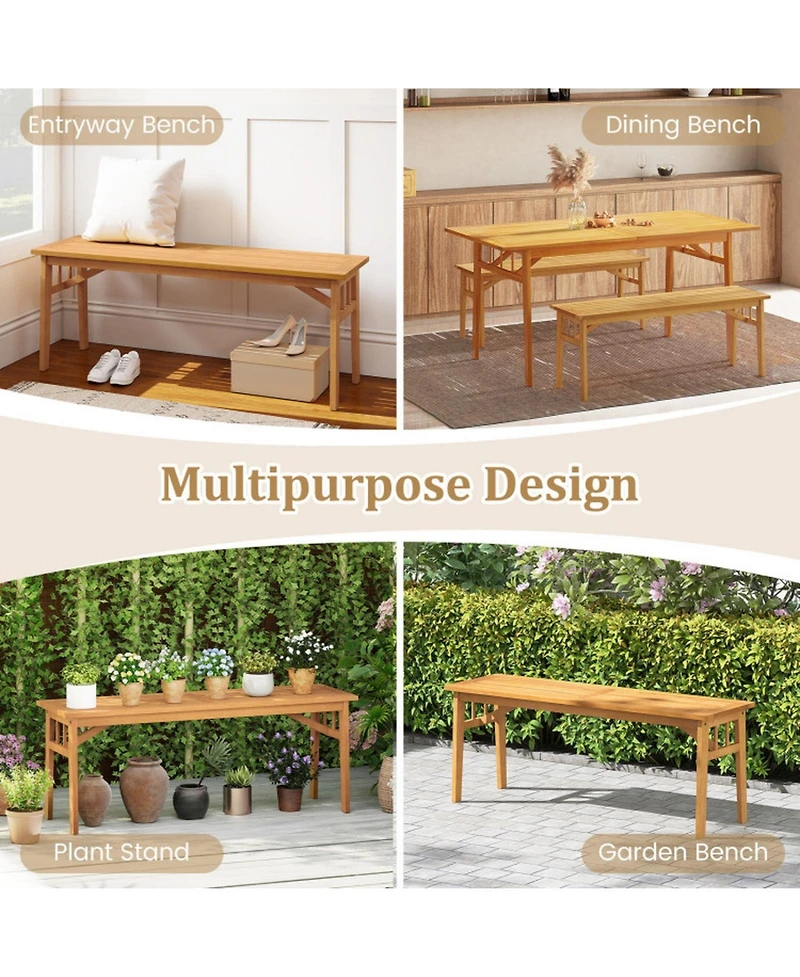 Gouun 48 in Acacia Wood Bench with Triangular Support Structure 800 lbs Capacity