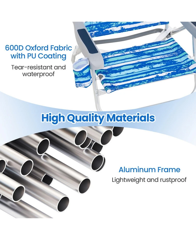 Gouun Set of 2 Folding Beach Chairs with 5-Position Reclining Backrest