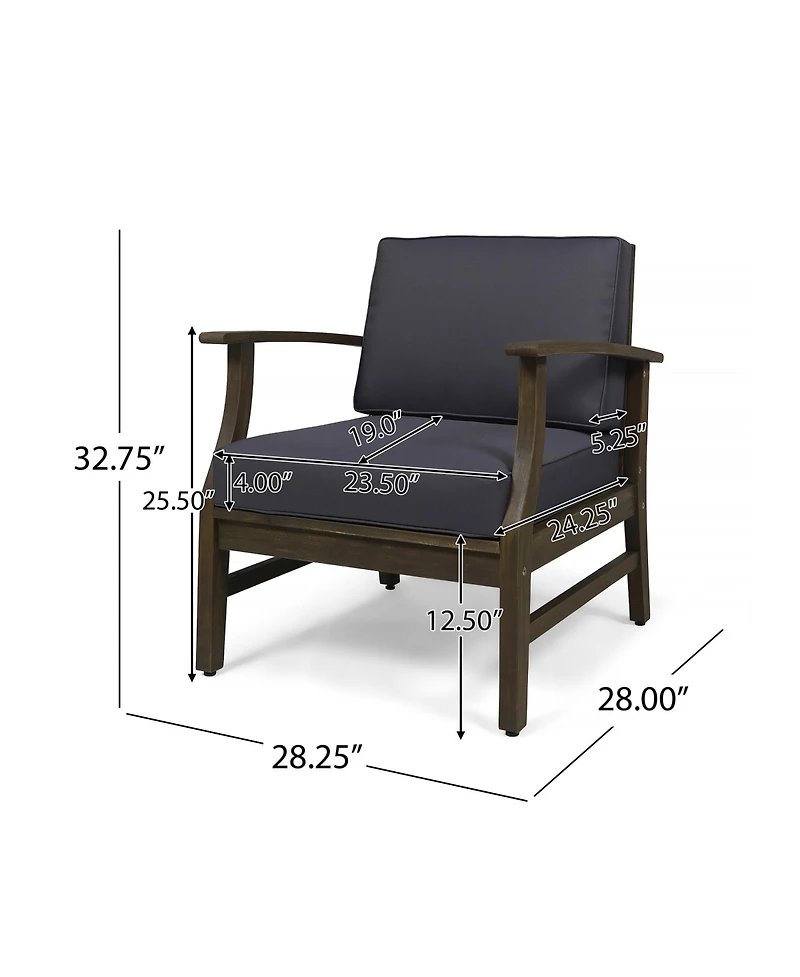 Rainsken Outdoor Accent Chair, Acacia Wood Patio Chair with Thick Cushions and Slat Panel Design, Weather Resistance for Backyard and Poolside