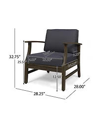 Rainsken Outdoor Accent Chair, Acacia Wood Patio Chair with Thick Cushions and Slat Panel Design, Weather Resistance for Backyard and Poolside