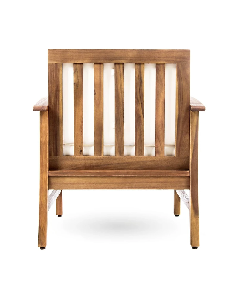 Rainsken Outdoor Accent Chair, Acacia Wood Patio Chair with Thick Cushions and Slat Panel Design, Weather Resistance for Backyard Poolside