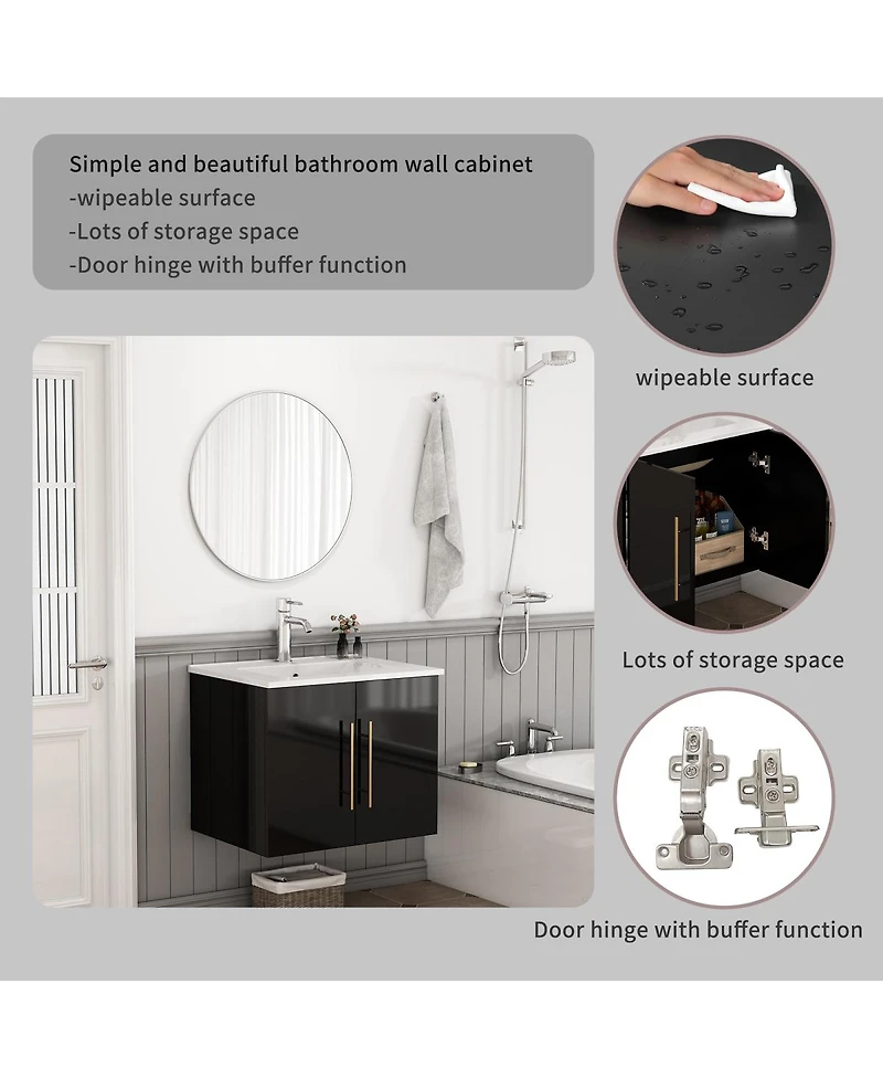 Sillysis Wall Mounted Bathroom Vanity with Sink, Double Doors, Soft Close Hinges