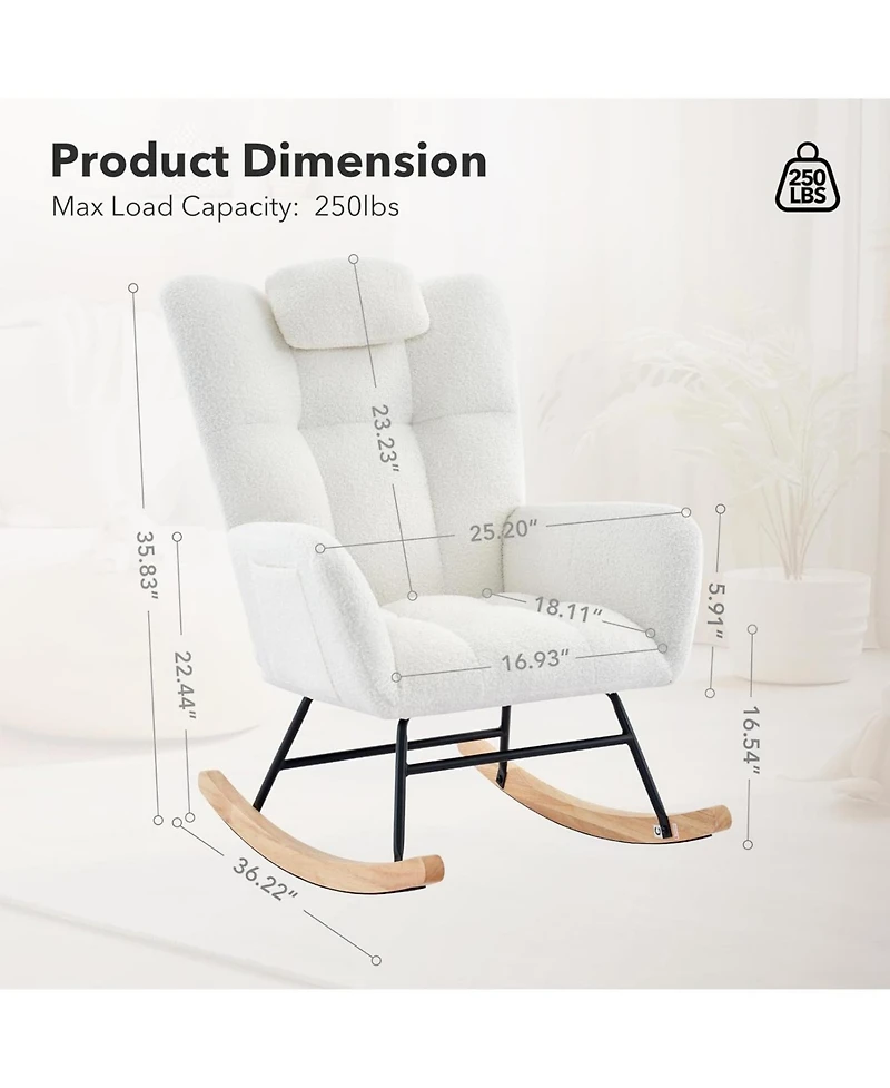 gaomon Upholstered Rocking Chair with Padded Seat and High Backrest