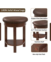 Rainsken 60'' Bar Table and Chairs Set - with 3 Pu Upholstered Stools, Solid Wood Counter Height Dining for Living Room