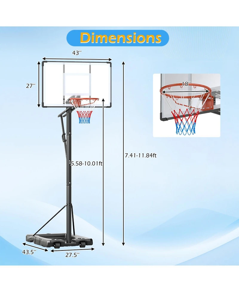 Slickblue Outdoor 10FT Basketball Hoop Portable Adjustable for Adults