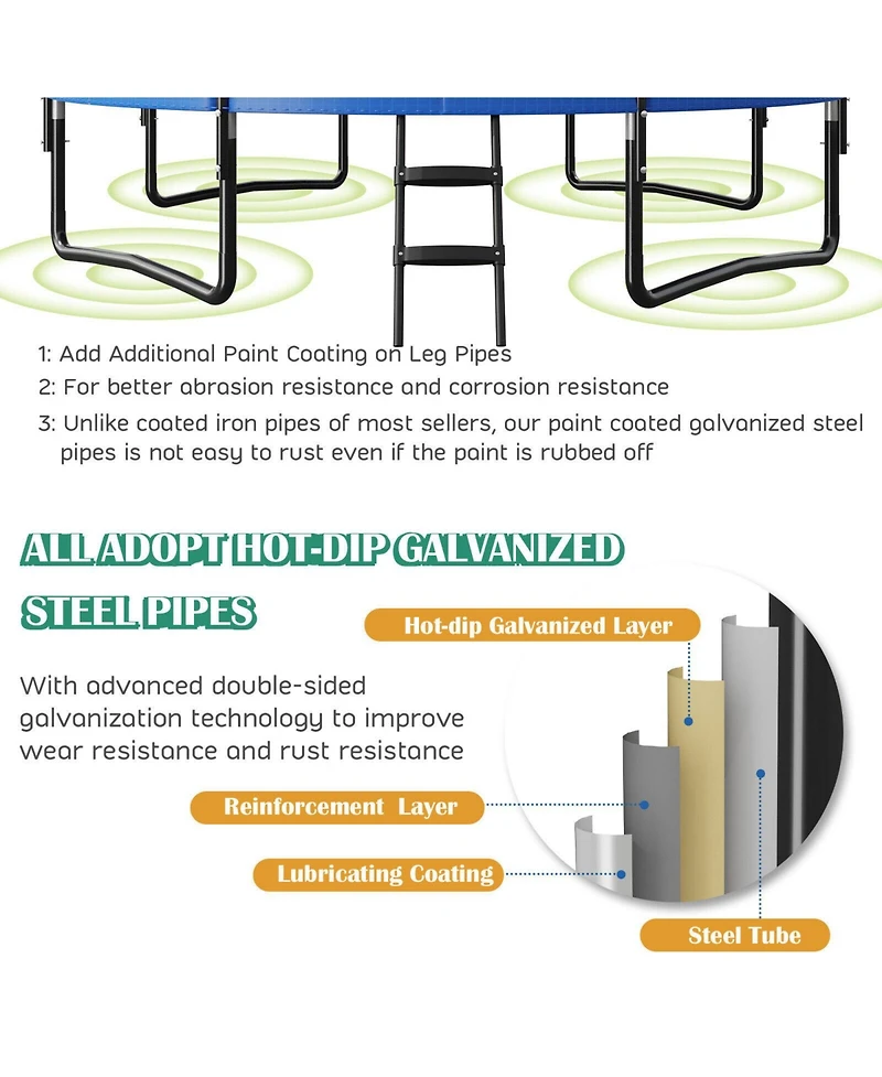 Slickblue Recreational Trampoline with Basketball Hoop Enclosure Net Ladder