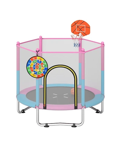 Slickblue Macaron Kids 60 Inch Trampoline with Basketball Hoop and Safety Net