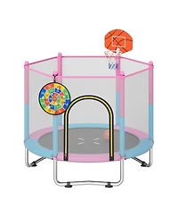 Slickblue Macaron Kids 60 Inch Trampoline with Basketball Hoop and Safety Net