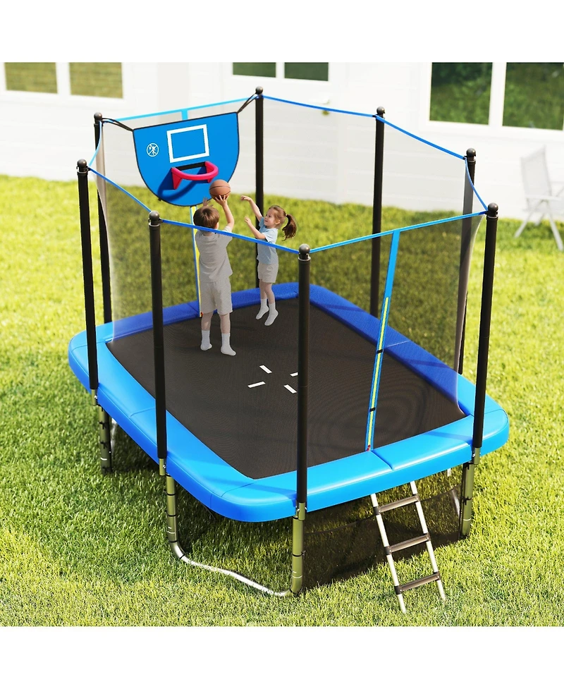 Slickblue 10x8 Ft Rectangle Outdoor Trampoline with Basketball Hoop