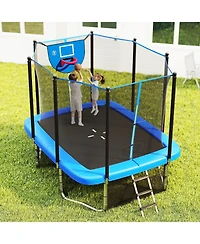 Slickblue 10x8 Ft Rectangle Outdoor Trampoline with Basketball Hoop
