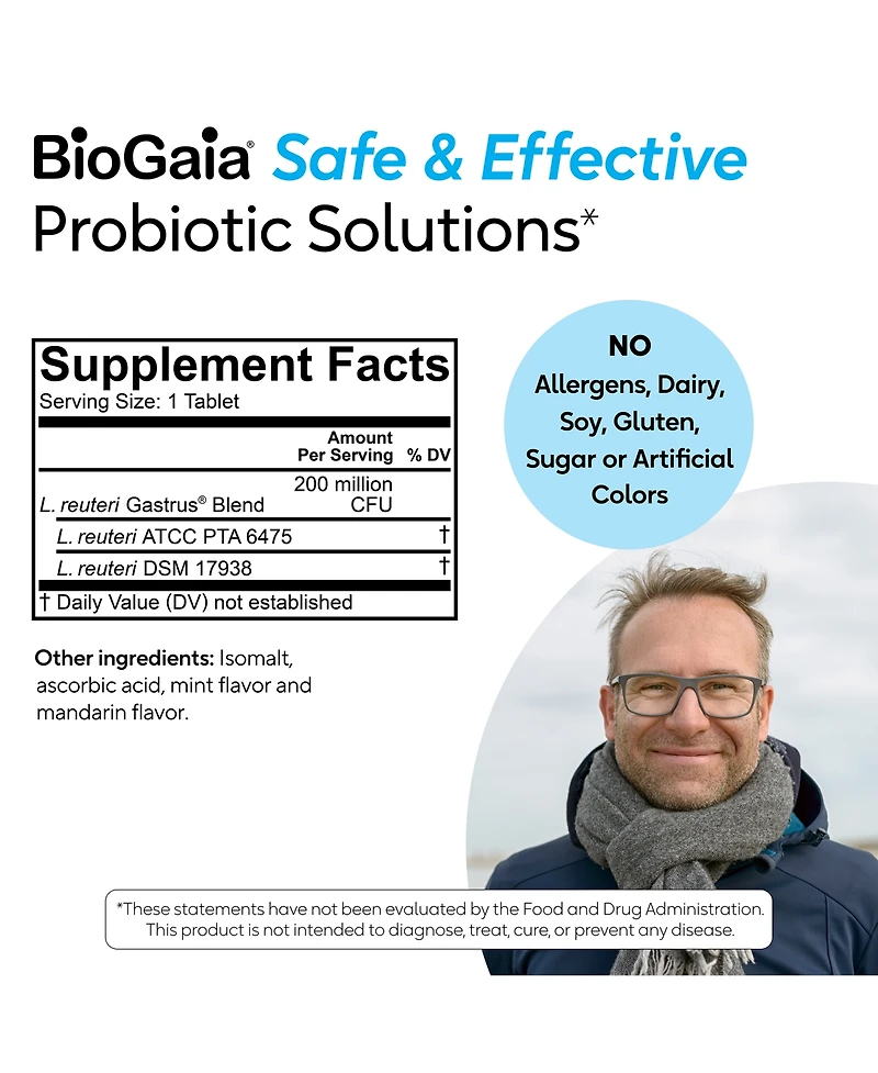 BioGaia Gastrus Gut Health Probiotic Chewables Ease Abdominal Discomfort, Gas, Bloating and Promote Regularity 30 Count
