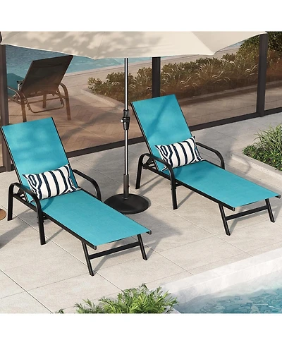 gaomon Outdoor Lounge Chair, Adjustable Patio Reclining Chaise with Textilene Fabric, Pool Lounge Chair with 5-Position Backrest for Patio, Garden