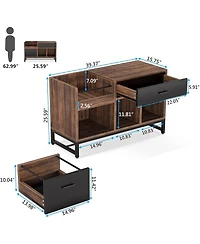 Rainsken Lateral Filing Cabinet, Wood Printer Stand with 2 Drawers and Open Storage Shelves for Home Office Organization