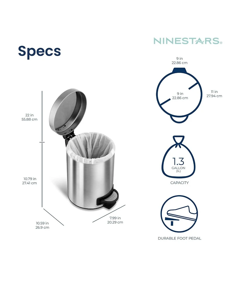 Ninestars Step-On Trash Can 13.2 Gallon, D Shaped