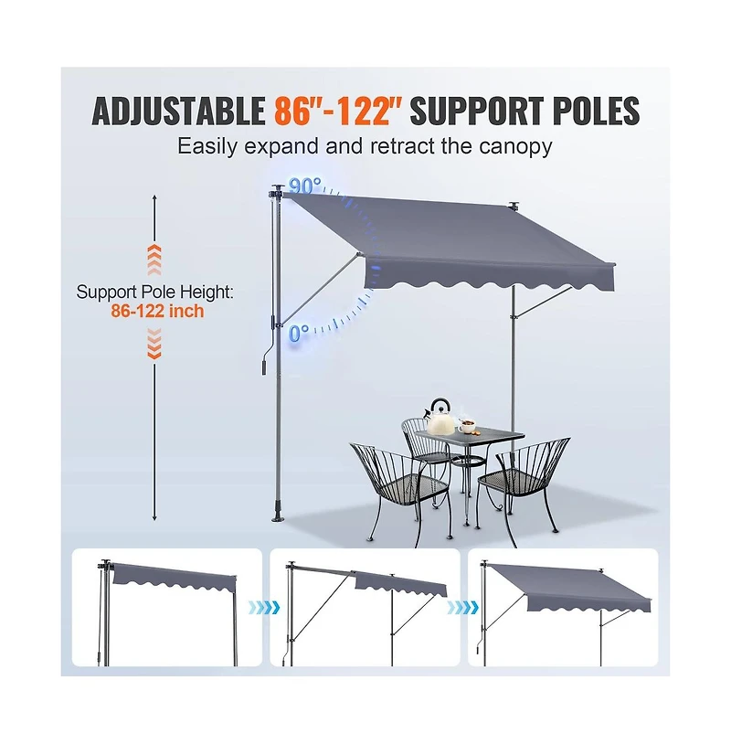 Sugift 118 in Manual Retractable Patio Awning Sunshade Shelter with 39 in Drop Down Curtain