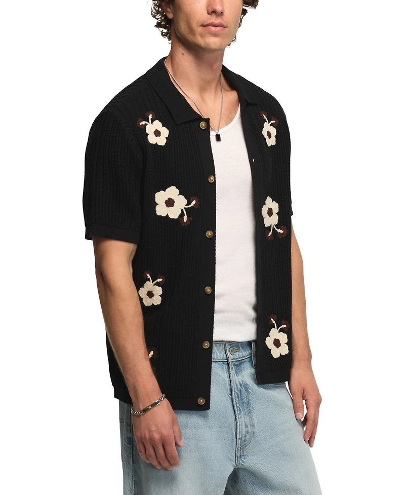 Lucky Brand Men's Flower Embroidery Crotchet Button-Down Shirt