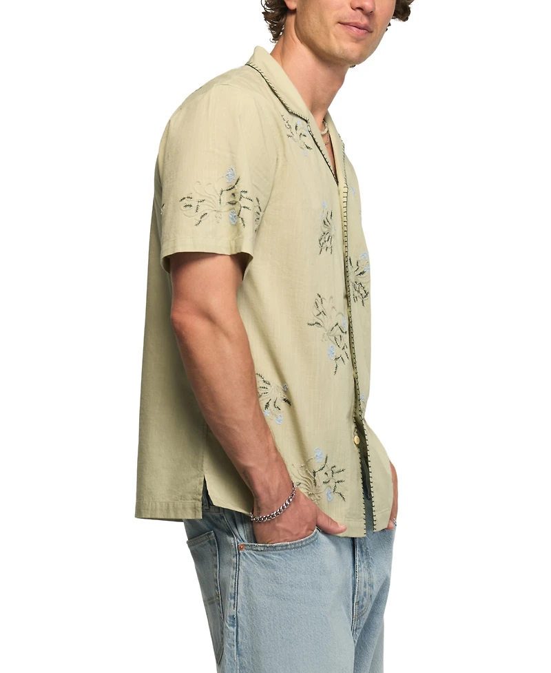 Lucky Brand Men's Embroidered Floral Shirt