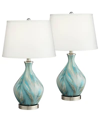 360 Lighting Cirrus 22" High Vase Modern Accent Table Lamps Set of 2 Handcrafted Art Glass Living Room