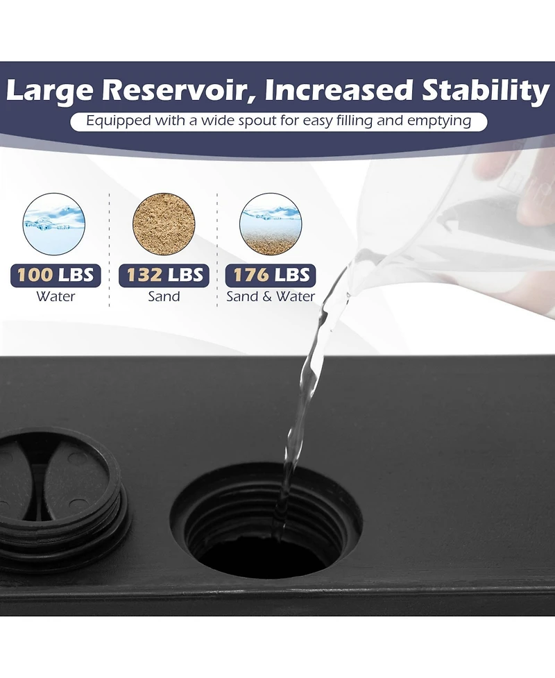 Costway 176 Lbs Mobile Fillable Patio Umbrella Base with 4 Wheels 2 Locks for 1.4-1.9" Pole