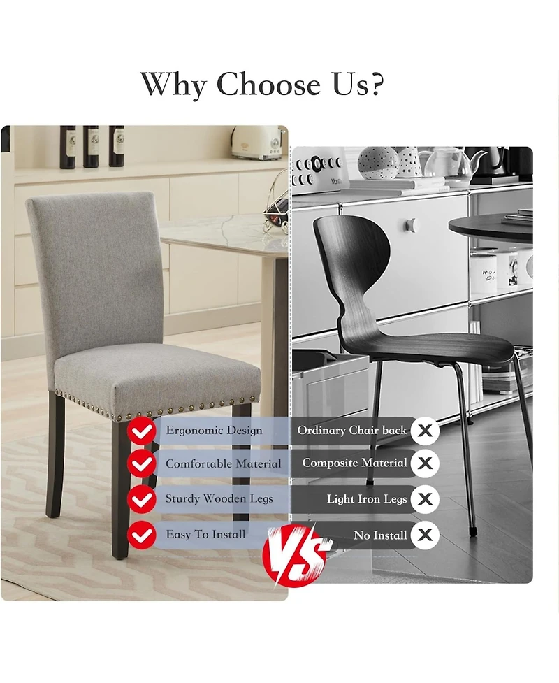 gaomon Dining Chairs Set of 4 Upholstered Parsons Diner Room Chair Sets Fabric Kitchen Chairs with Nailhead Trim/Solid Wood Legs