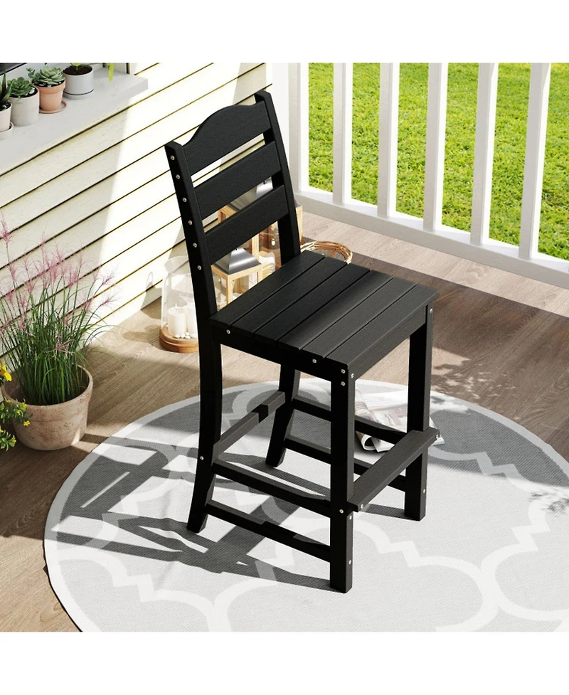 Gouun Outdoor Hdpe Counter Height Bar Stool with Back, Armrests and Built-In Footrest