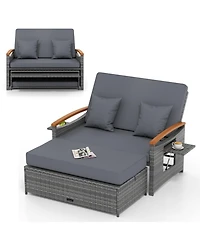 Gouun 3-in-1 Outdoor Wicker Daybed with Adjustable Backrest and Storage Ottoman, 66 in Wide