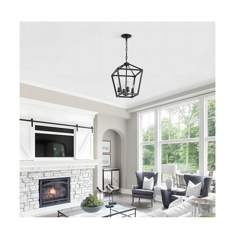 16-inch Modern Matte Black Iron Chandelier