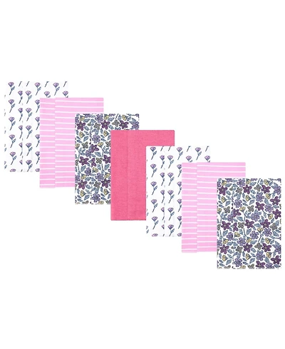 Hudson Baby Girl Cotton Poly Flannel Burp Cloths 7-Pack, Begonia Pink Floral, One Size