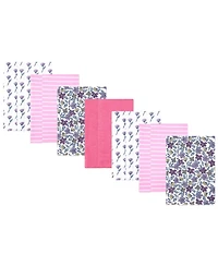 Hudson Baby Girl Cotton Poly Flannel Burp Cloths 7-Pack, Begonia Pink Floral, One Size