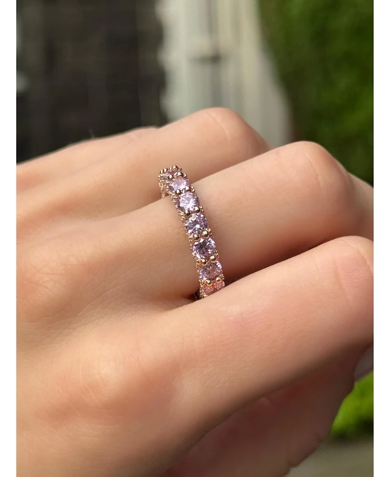 Suzy Levian Sterling Silver Cubic Zirconia Pave U-Shape Setting Eternity Band Ring
