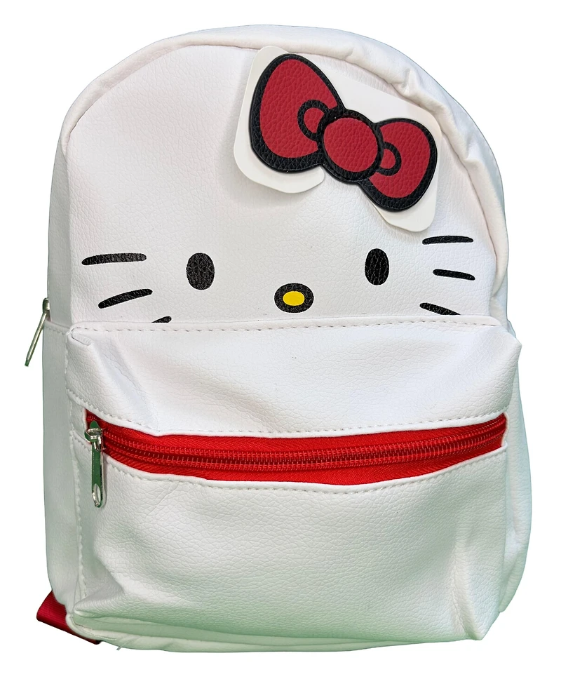 Hello Kitty 10" White Faux Leather Mini Backpack with small Front Pocket