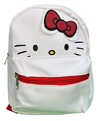 Hello Kitty 10" White Faux Leather Mini Backpack with small Front Pocket