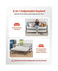 Sugift Twin Daybed with Trundle Led Lights and Charging Station Height Adjustable