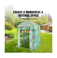 Sugift 4.6 x 4.6 x 6.6 ft Walk In Greenhouse with Shelves Pe Cover Steel Frame Zippered Door
