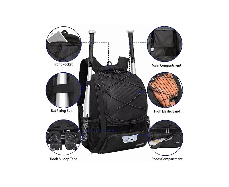 Furlihong Baseball Bag Softball Backpack for Youth and Adult - T Ball Bat Equipment with Helmet Holders Shoe Compartmen