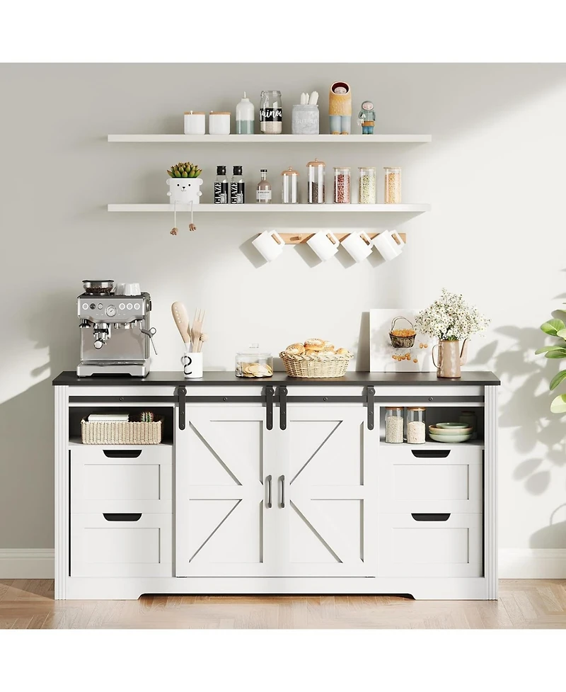 gaomon Farmhouse TV Stand for Up to 70 Inch Tvs, Rustic Cabinet with Sliding Barn Doors, 4 Drawers & Adjustable Shelf