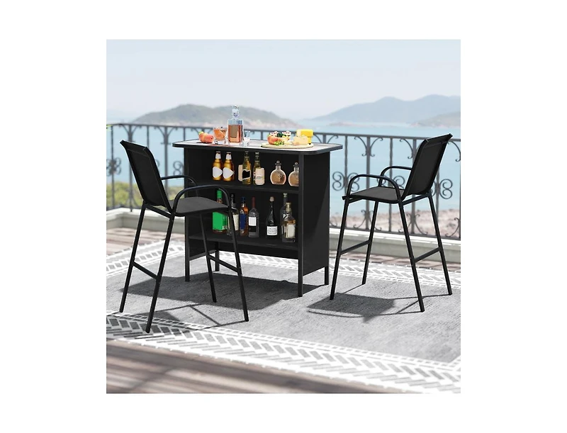Slickblue Outdoor 3-Piece Bar Set with 2-Tier Storage and Footrest