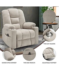 Maison Boucle Chenille Power Lift Recliner with Massage, Heat, Usb & Cup Holders, Wide Heavy-Duty Electric Chair for Seniors