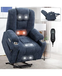 Maison Boucle Chenille Power Lift Recliner with Massage, Heat, Usb & Cup Holders, Wide Heavy-Duty Electric Chair for Seniors