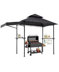 Sugift 8 x 5 ft Bbq Grill Gazebo Double Tiered Top Powder Coated Steel Shelter with Side Shelves