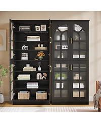 Tribesigns 8-Tier Bookshelf with Doors and Led Lights Set of 2, 68.9" Tall Bookcase with Adjustable Shelves, Modern Wooden Display Cabinet