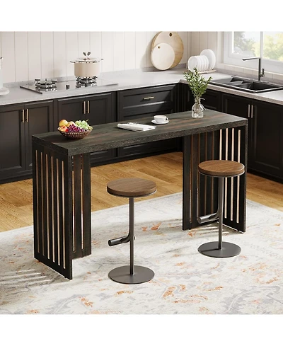 Tribesigns Bar Table, 63-Inch Counter Height Pub Industrial Rectangular High Top Kitchen & Dining Tables with Louvere