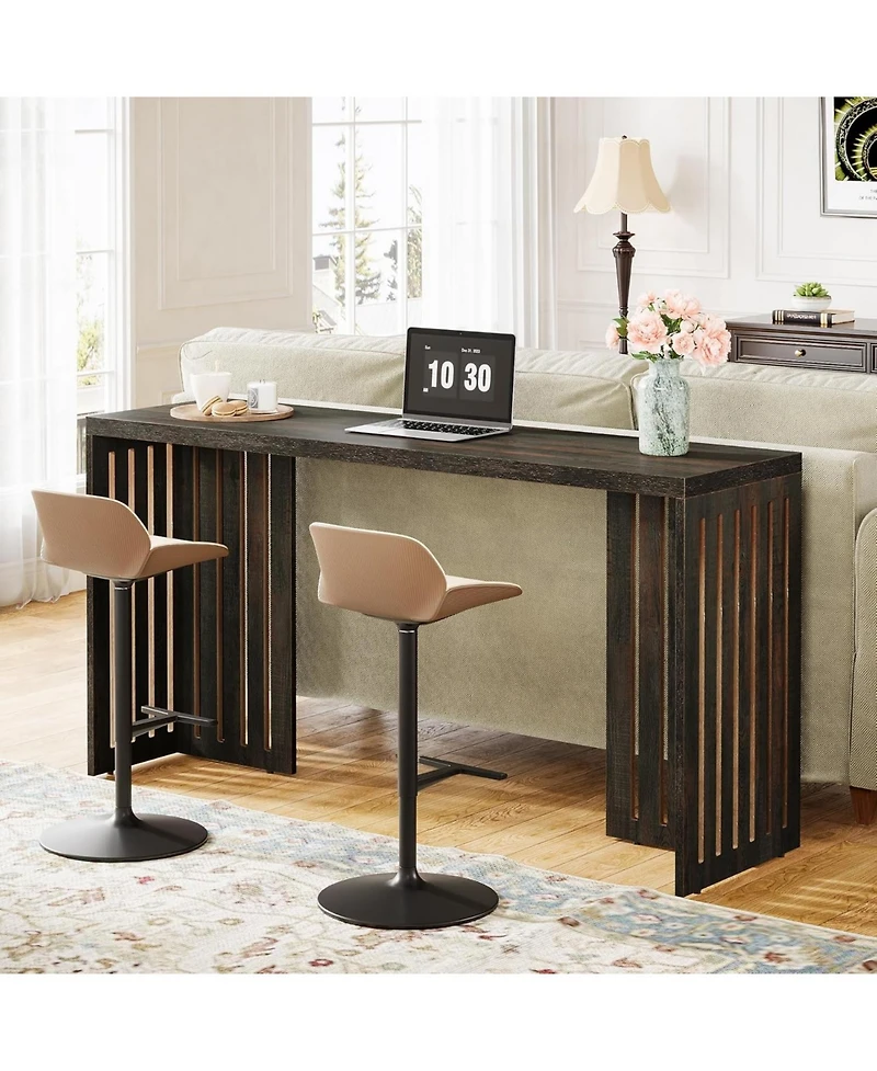 Tribesigns Bar Table, 63-Inch Counter Height Pub Industrial Rectangular High Top Kitchen & Dining Tables with Louvere