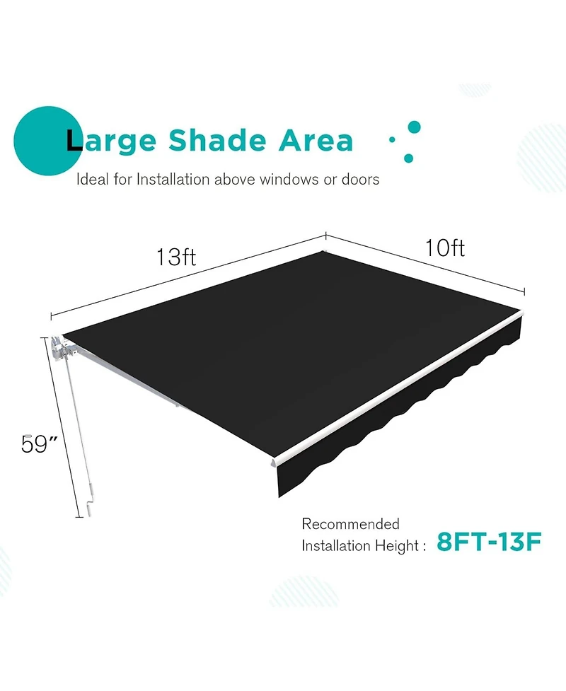 Aecojoy 13'x10' Manual Retractable Awning Sun Shade, Patio Canopy