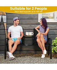 Gouun 2-Person Patio Loveseat with Built-in Tempered Glass Table