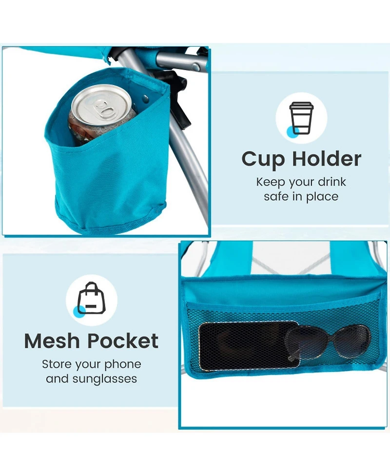 Gouun Set of 2 Lightweight Folding Beach Chairs with Padded Armrests