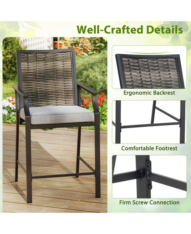 Sugift Set of 2 Counter Height Rattan Patio Bar Chairs with Armrests