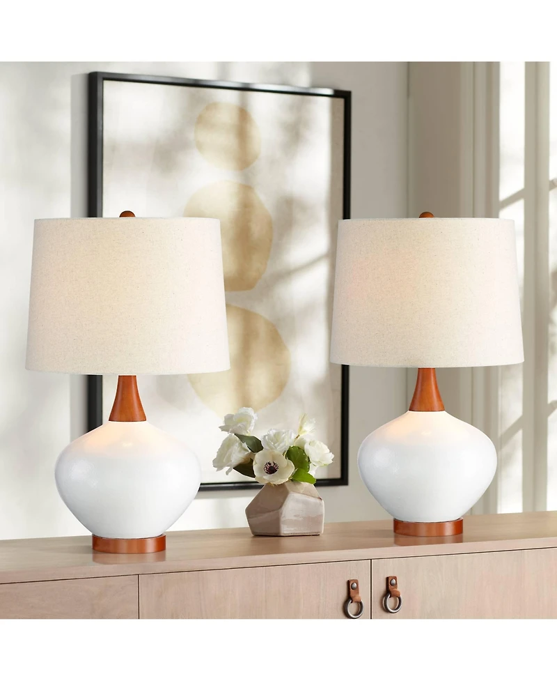 360 Lighting Brice 23" High Small Mid Century Modern Accent Table Lamps Set of 2 Wood Ceramic Living Room